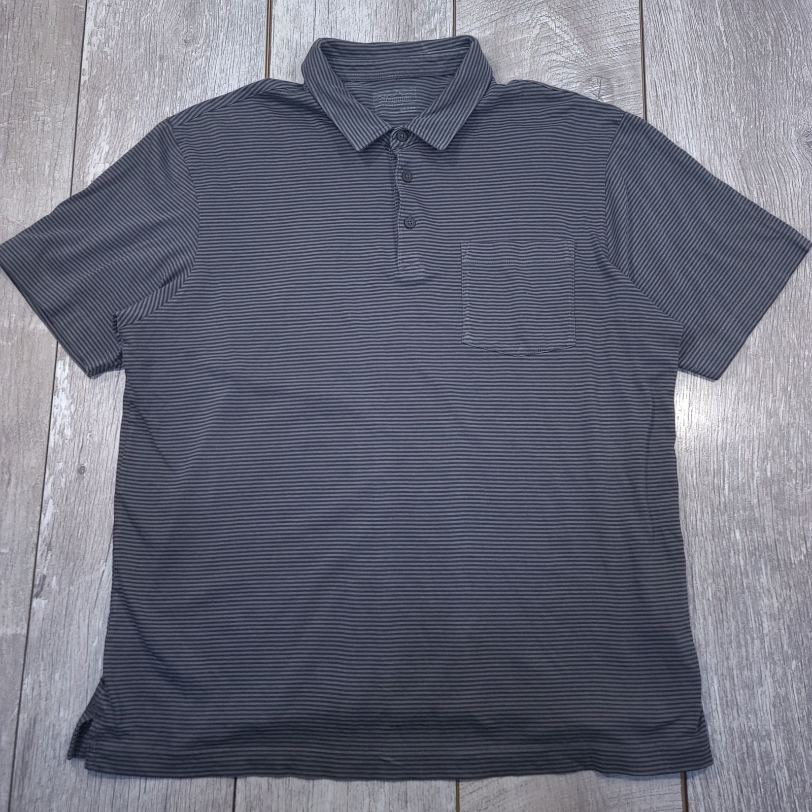 Patagonia Daily Polo Mens Large Gray Striped Short Sleeve Organic Cotton Top